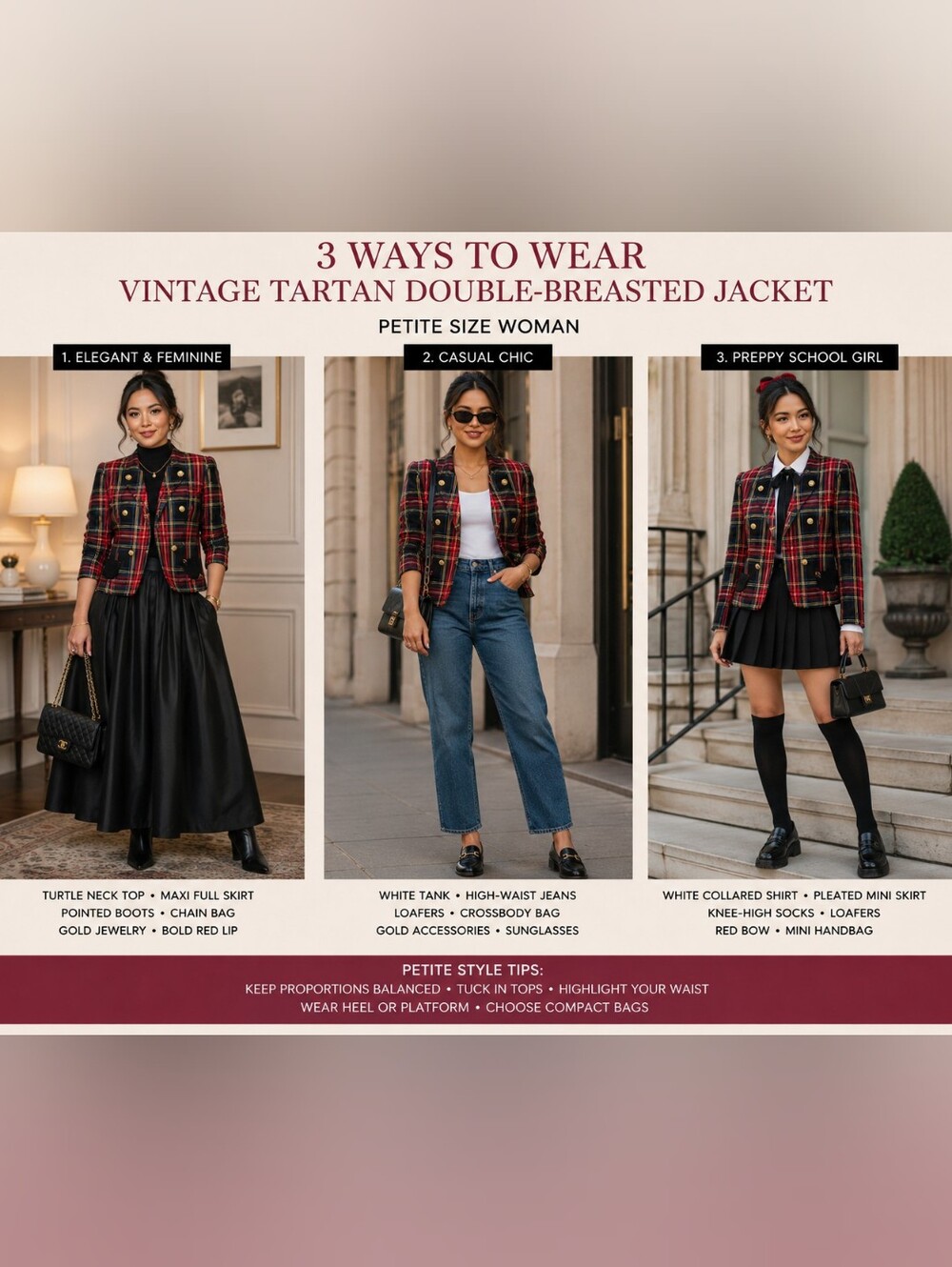 Vintage Tartan Double-Breasted Jacket - Red/Black Plaid - Picture 2 of 6